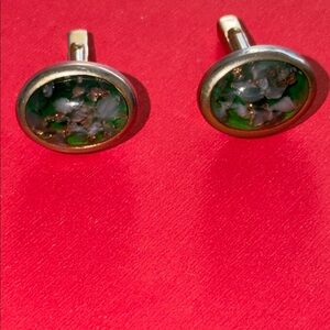silver and Green oval  Cufflinks very interesting